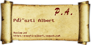 Pászti Albert névjegykártya